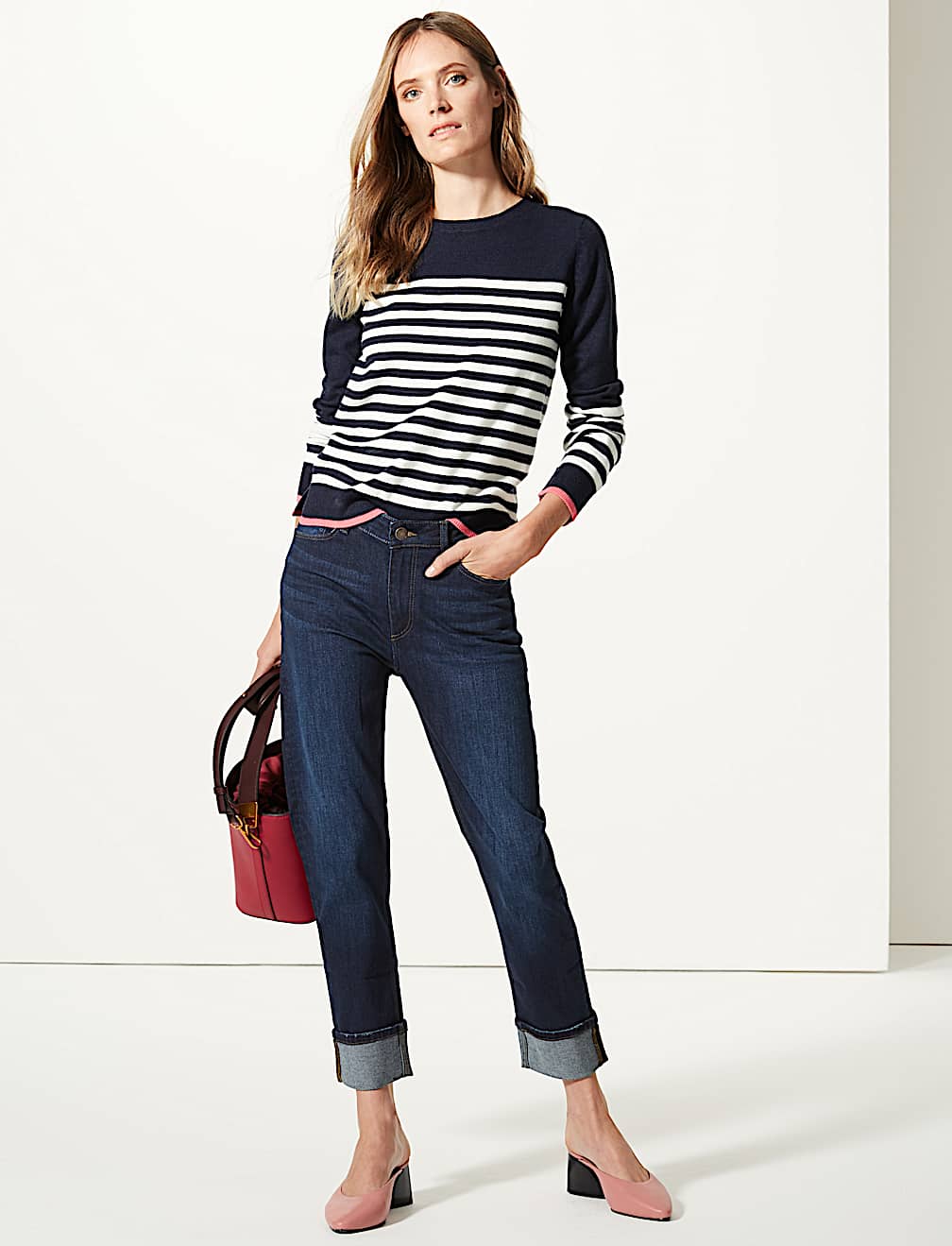 Mid Rise Relaxed Slim Leg Jeans