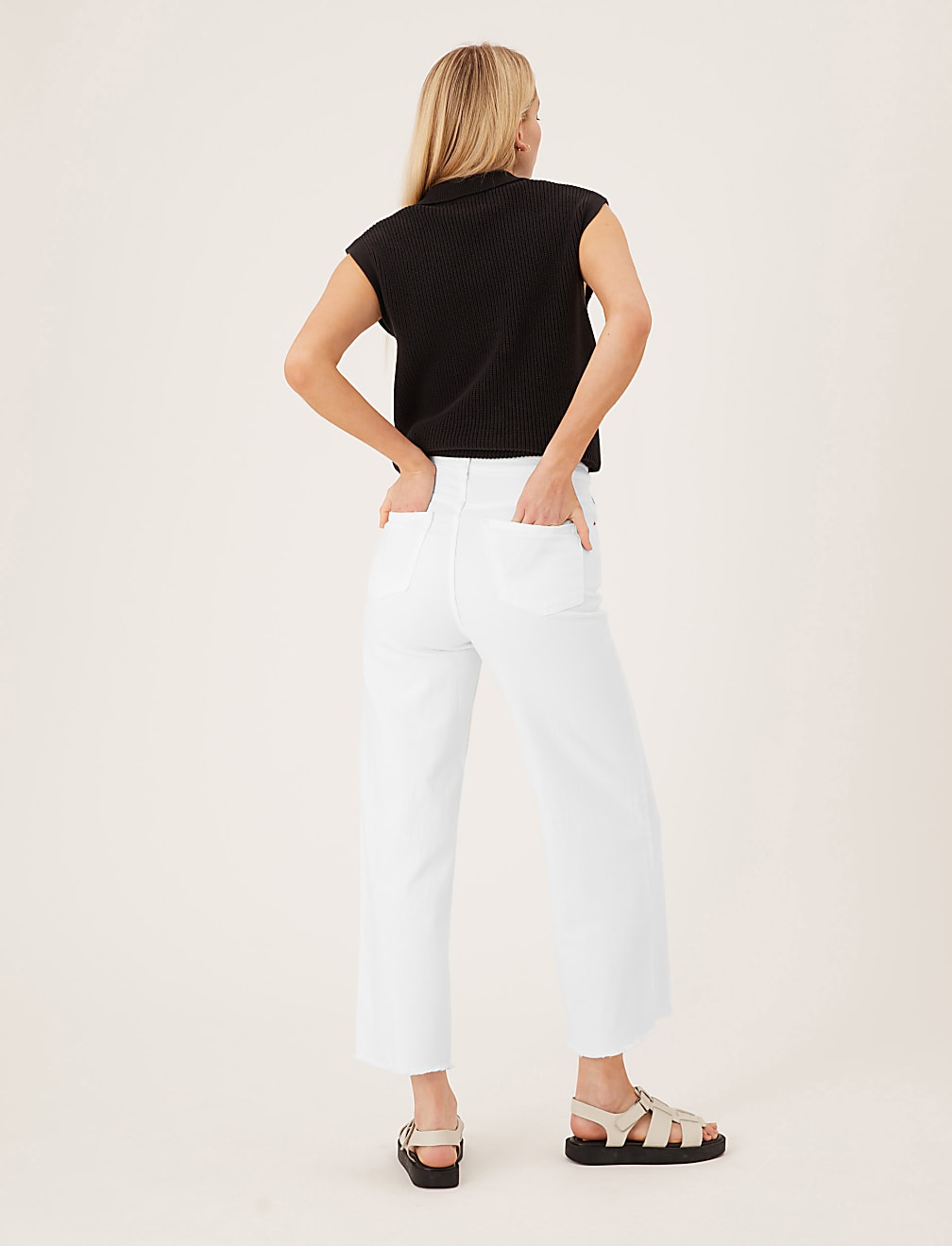 High Waisted Wide Leg Ankle Grazer Jeans