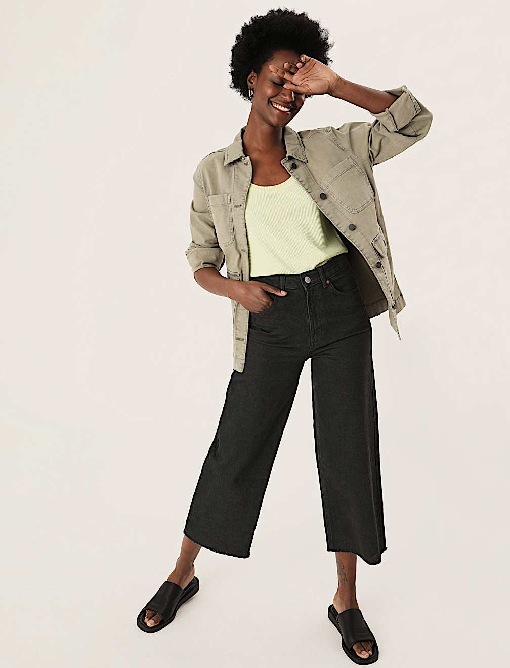 High Waisted Wide Leg Ankle Grazer Jeans