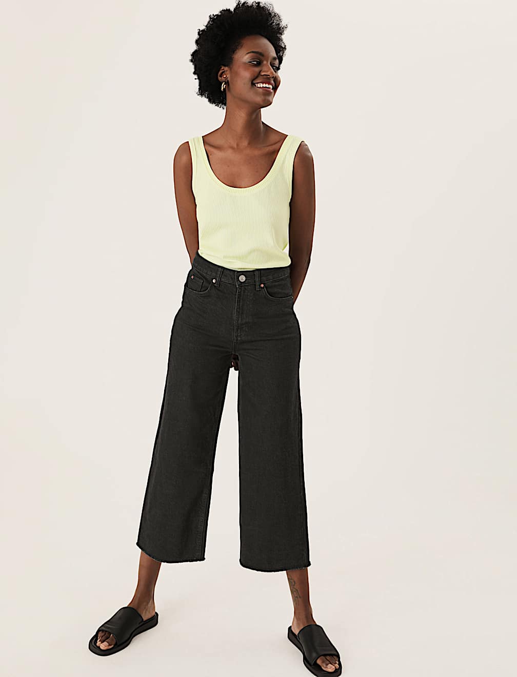 High Waisted Wide Leg Ankle Grazer Jeans