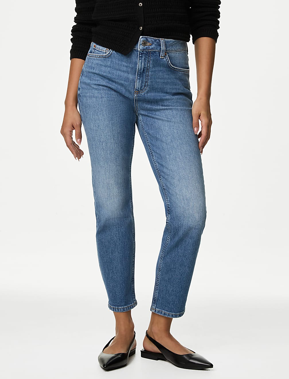High Waisted Slim Fit Cropped Jeans