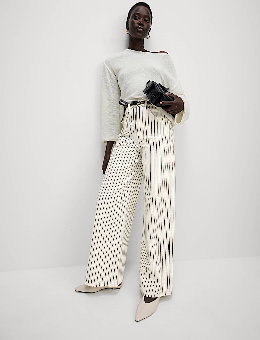 Pure Cotton Striped Wide Leg Trousers