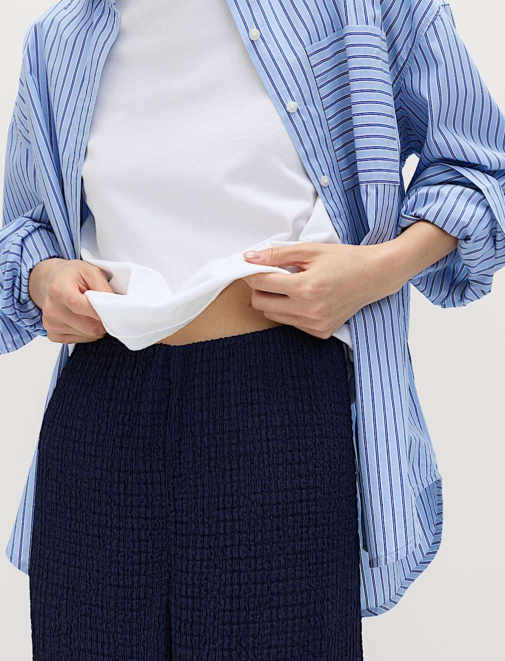 Textured Pull On Wide Leg Trousers