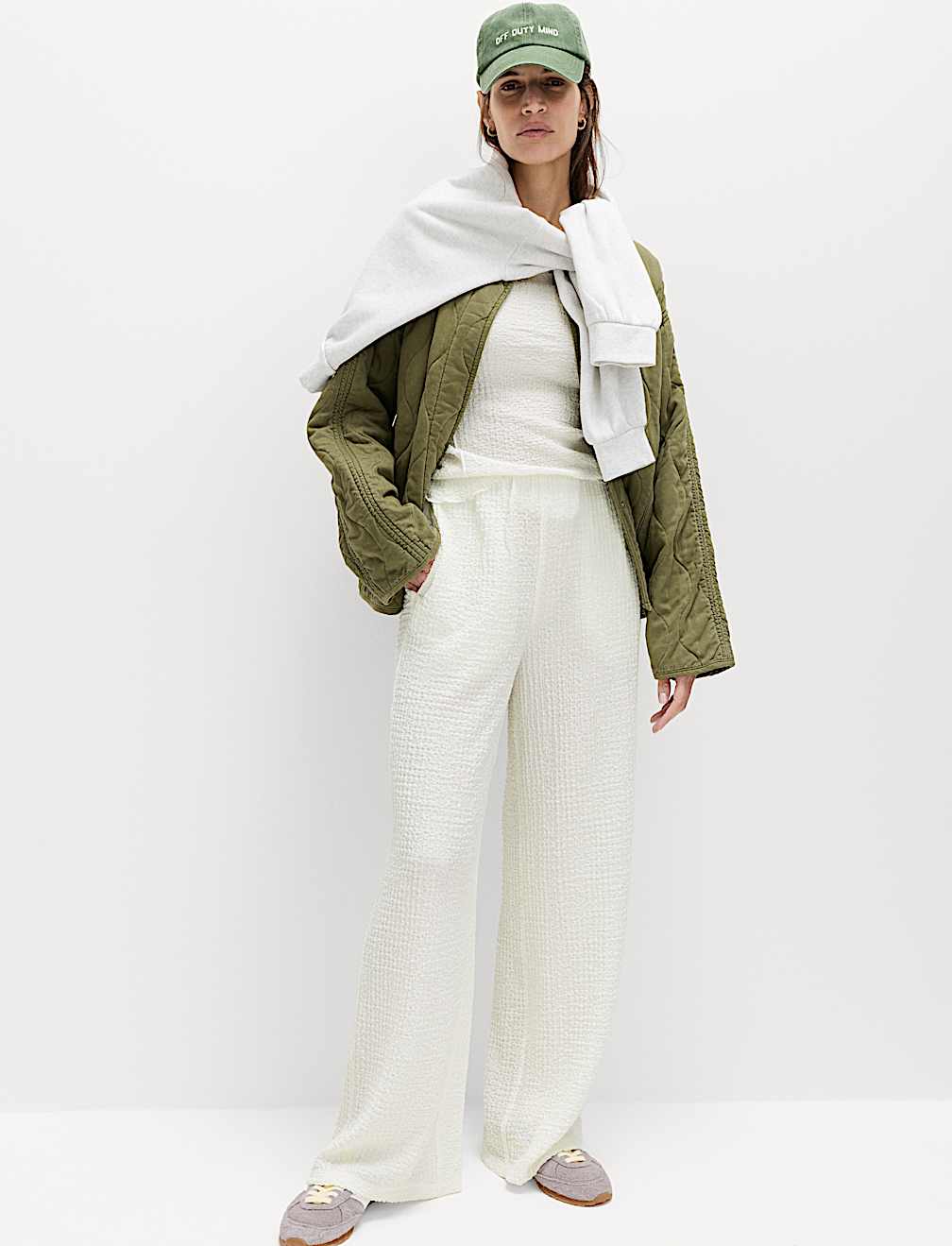 Textured Pull On Wide Leg Trousers
