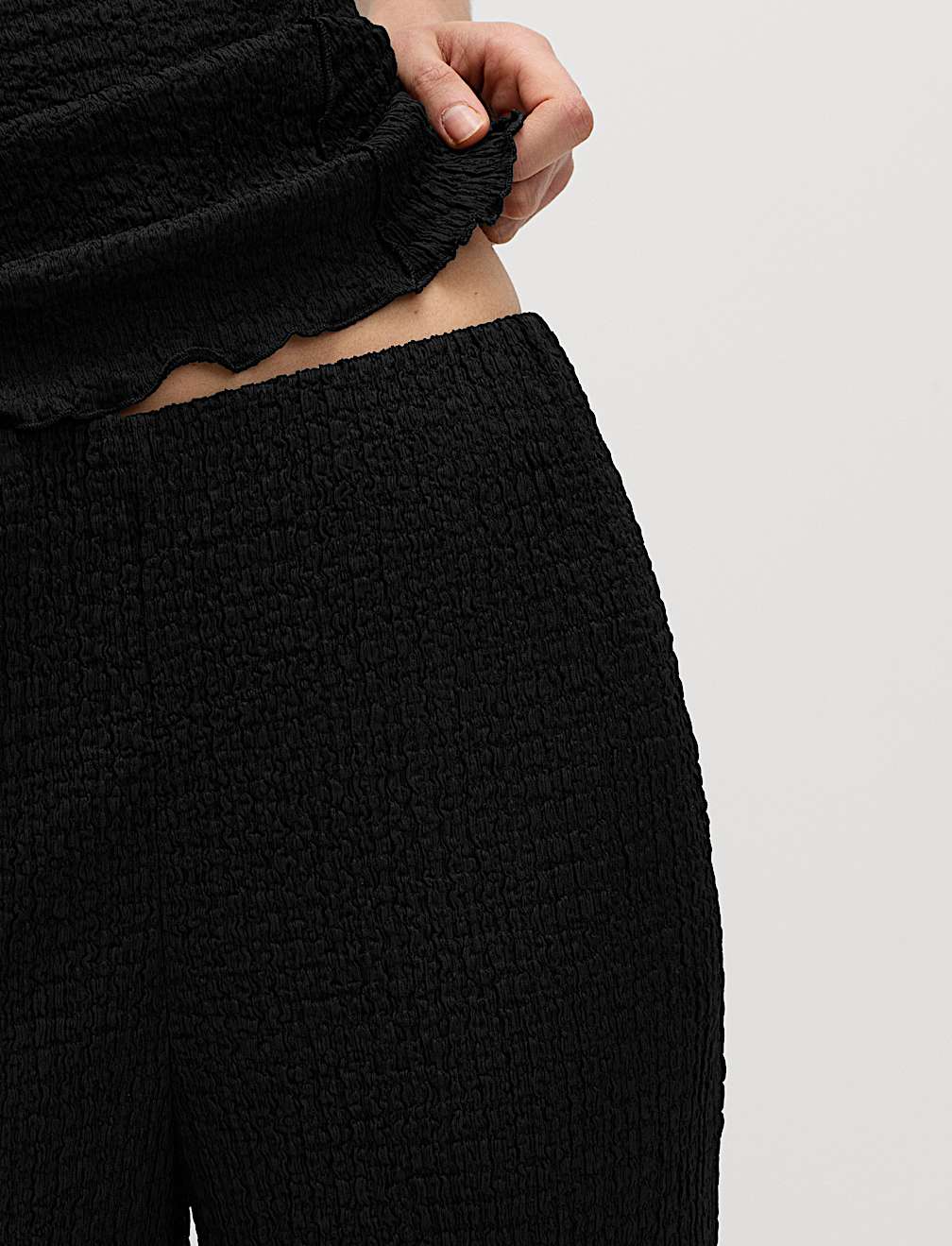 Textured Pull On Wide Leg Trousers