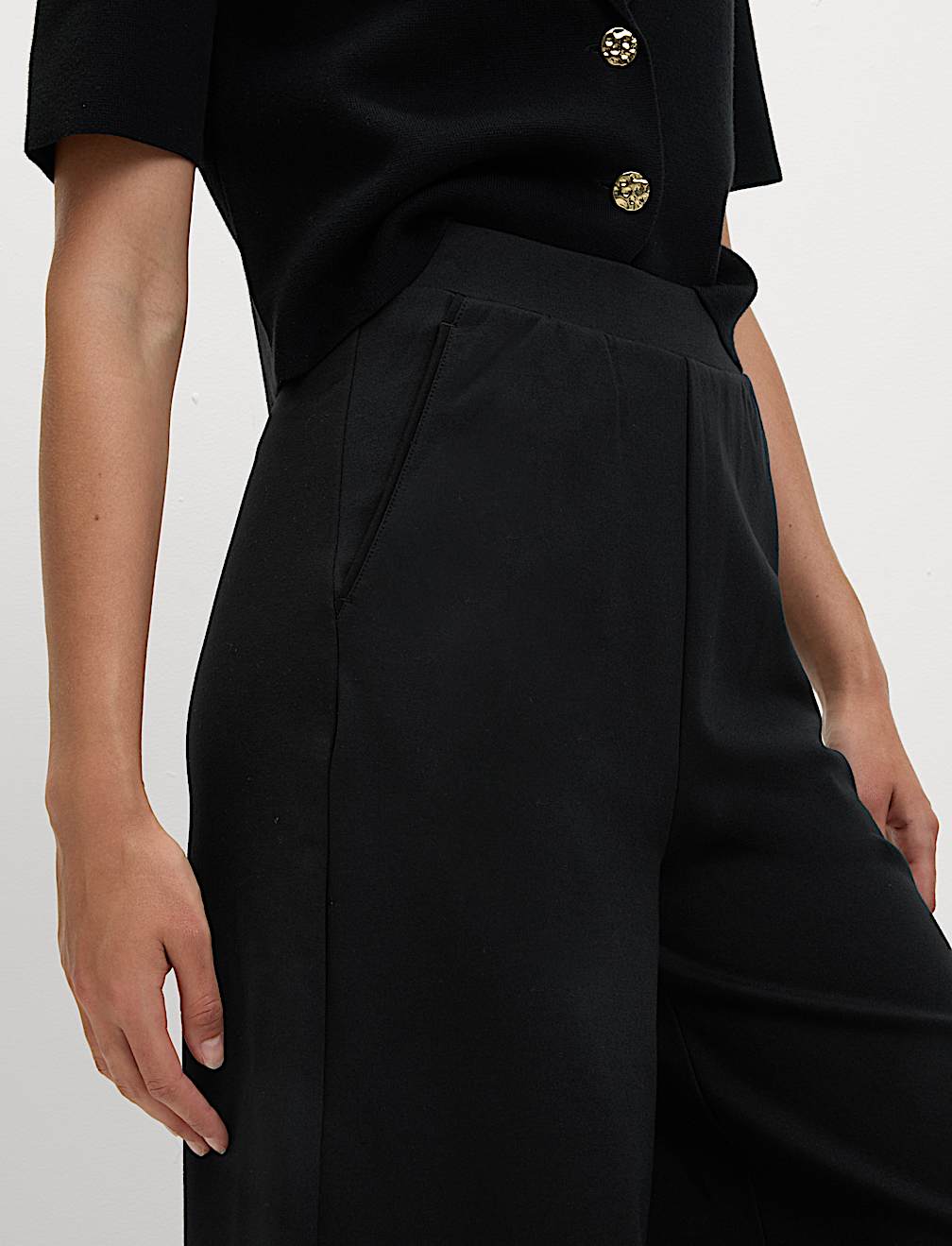 Ponte Elasticated Waist Palazzo Trousers