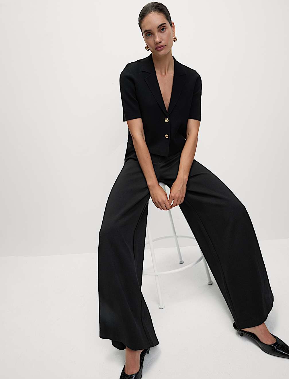 Ponte Elasticated Waist Palazzo Trousers