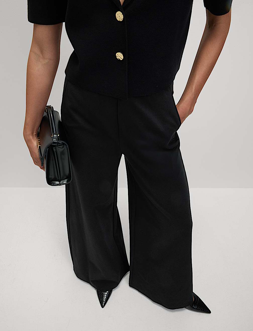 Ponte Elasticated Waist Palazzo Trousers