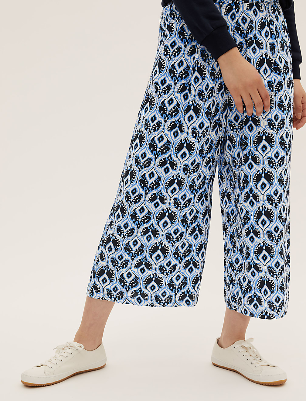 Printed Wide Leg Cropped Trousers