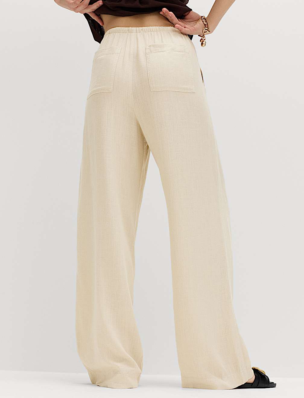 Drawstring Wide Leg Trousers with Linen