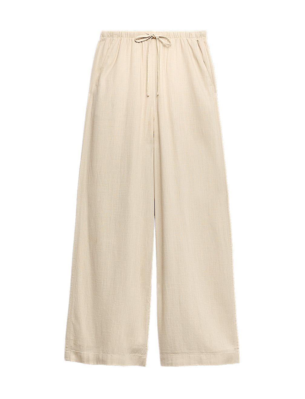 Drawstring Wide Leg Trousers with Linen