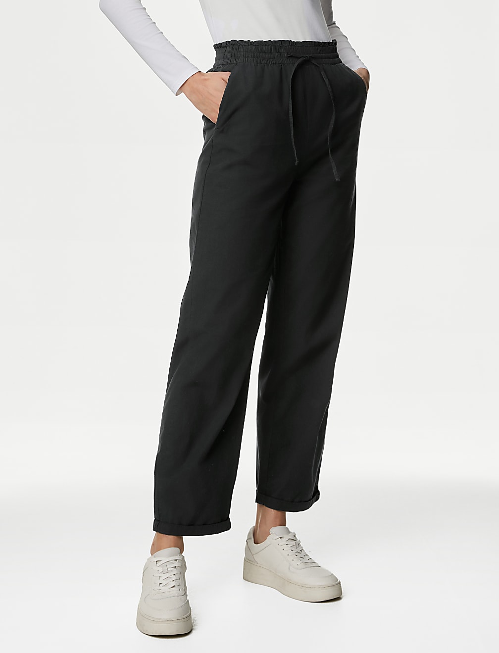 Pure Cotton Straight Leg Ankle Grazer Trousers