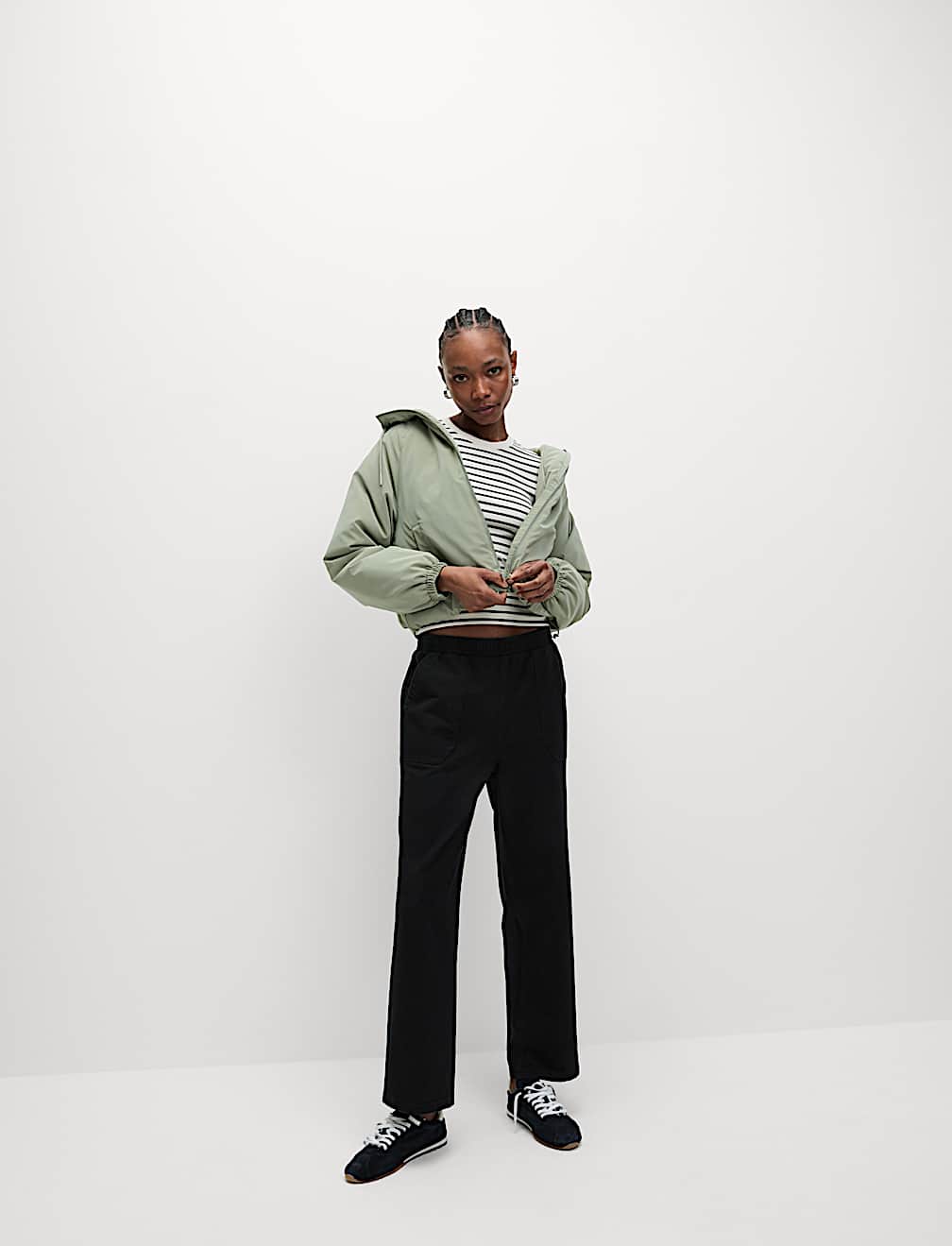 Denim Jersey Straight Leg Trousers