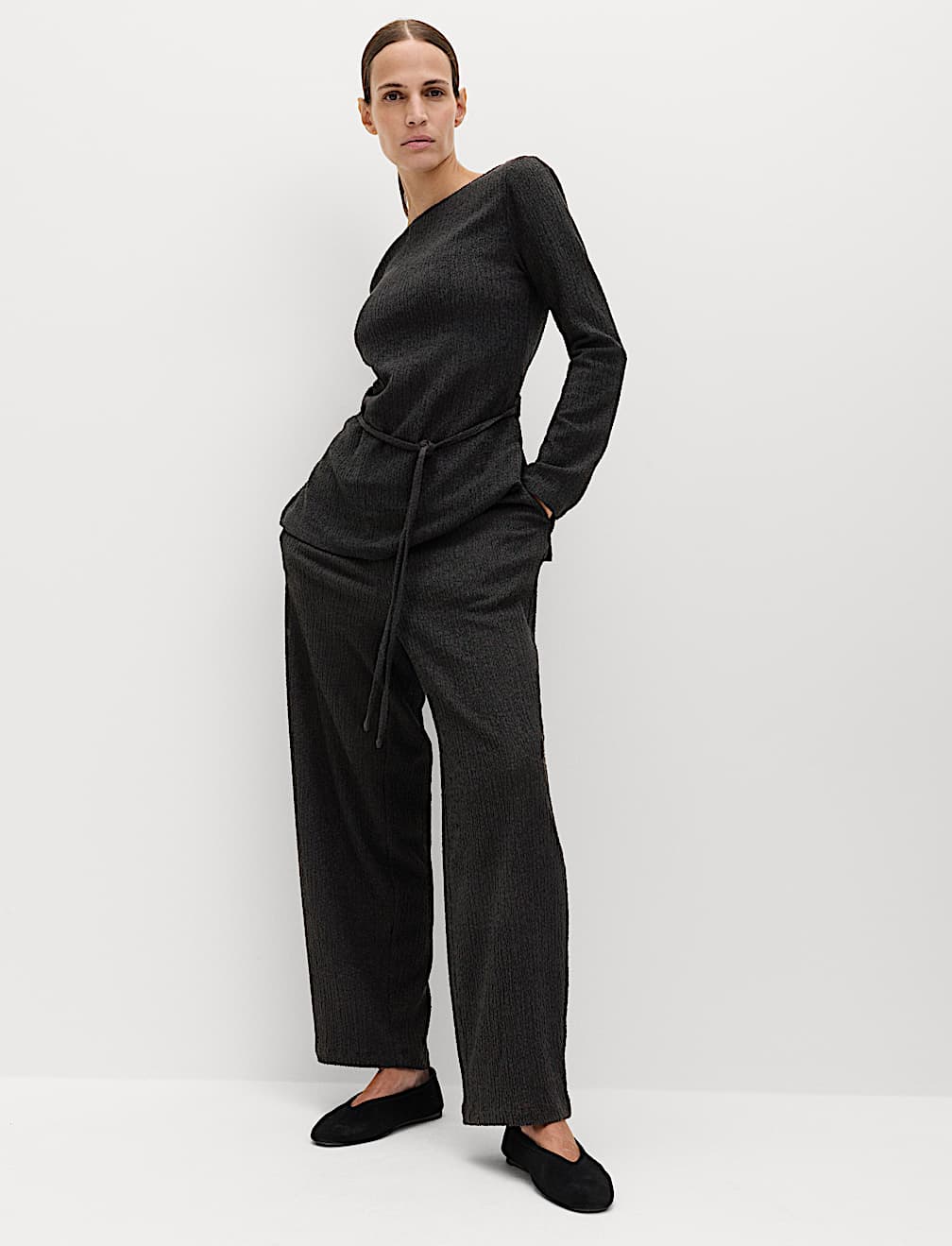 Jersey Textured Carrot Leg Ankle Grazer Trousers