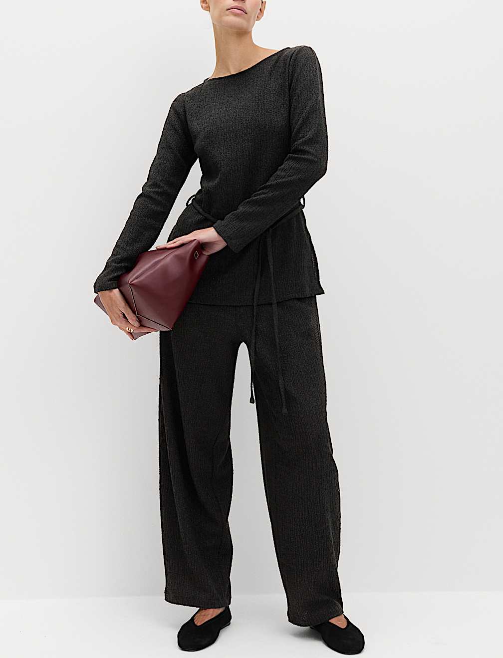 Jersey Textured Carrot Leg Ankle Grazer Trousers