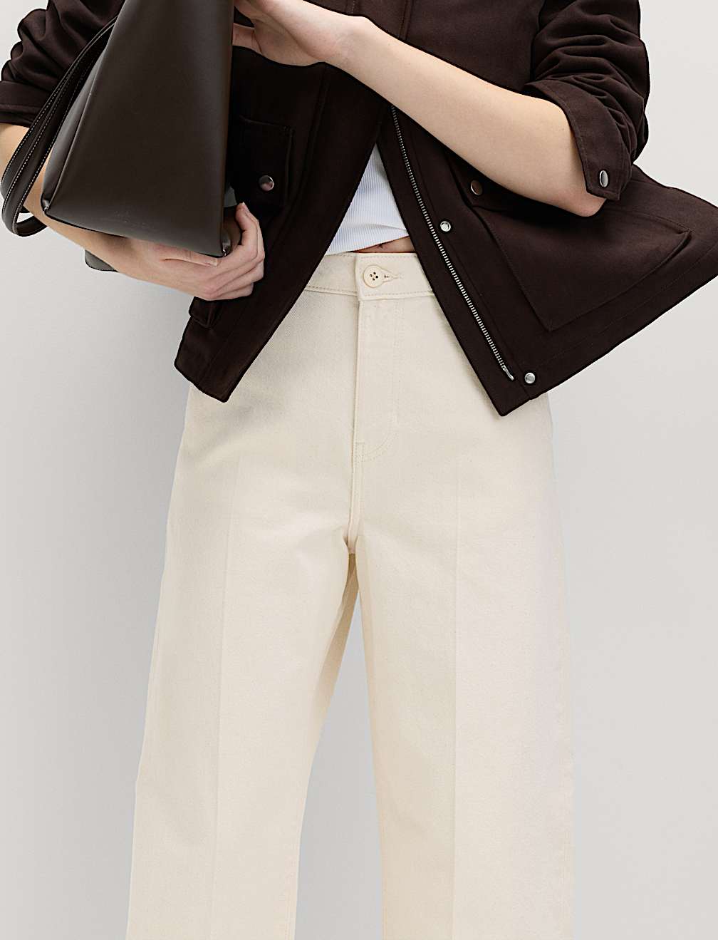 Pure Cotton Crease Front Barrel Leg Trousers