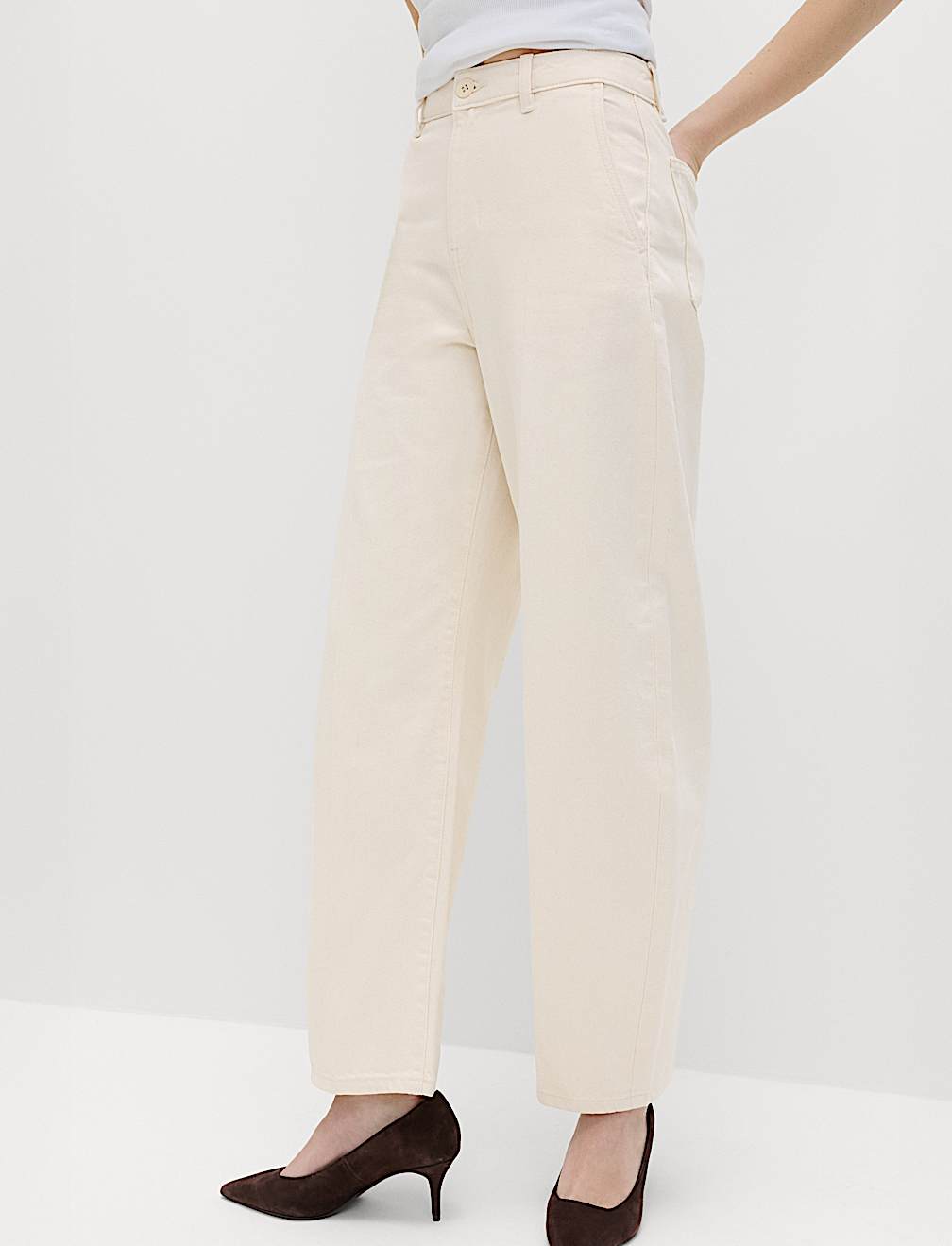 Pure Cotton Crease Front Barrel Leg Trousers