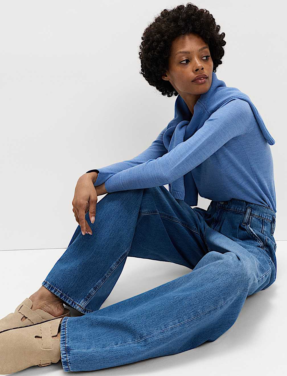 High Waisted Paperbag Pleated Relaxed Jeans