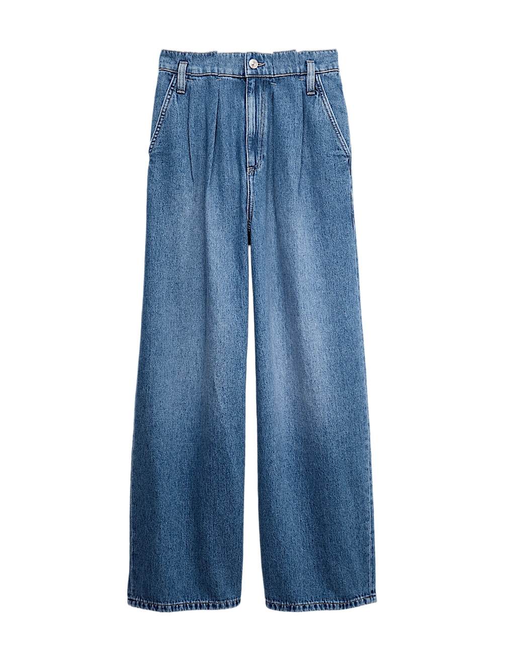 High Waisted Paperbag Pleated Relaxed Jeans