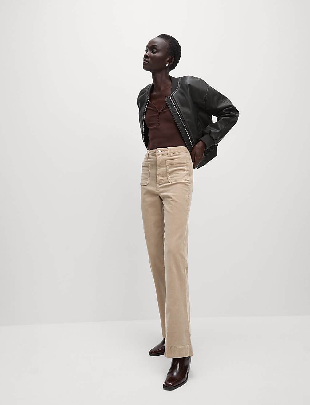 Cord Patch Pocket Tea Dyed Flared Trousers