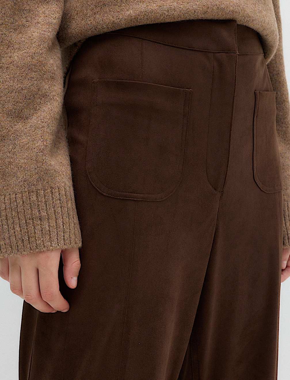 Faux Suede Straight Leg Trousers