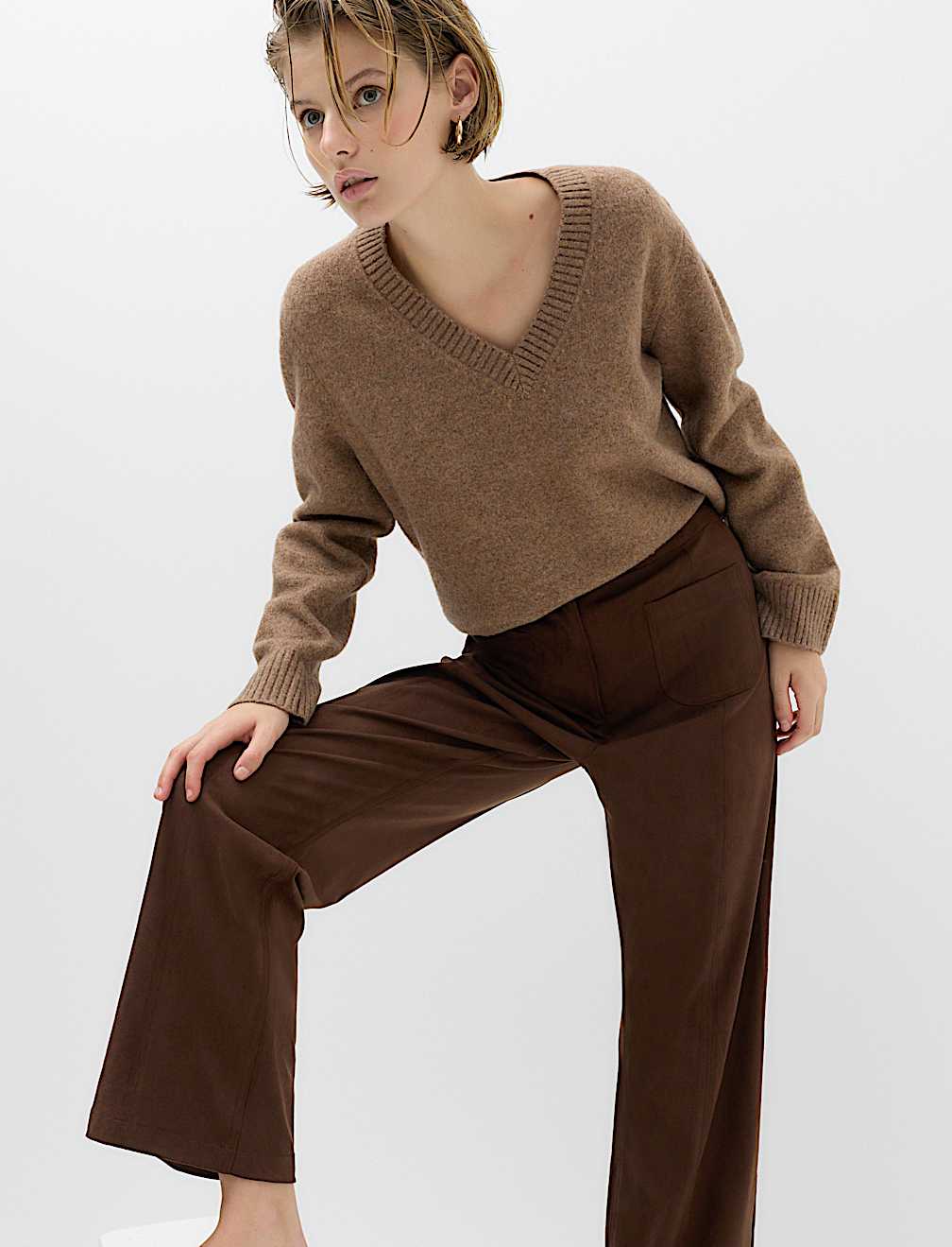 Faux Suede Straight Leg Trousers