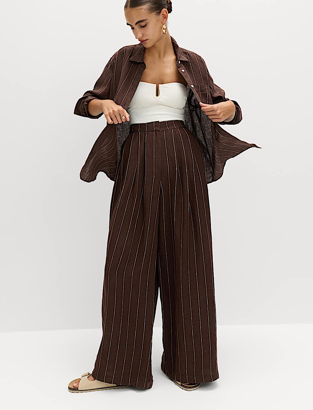 Pure Linen Wide Leg Trousers