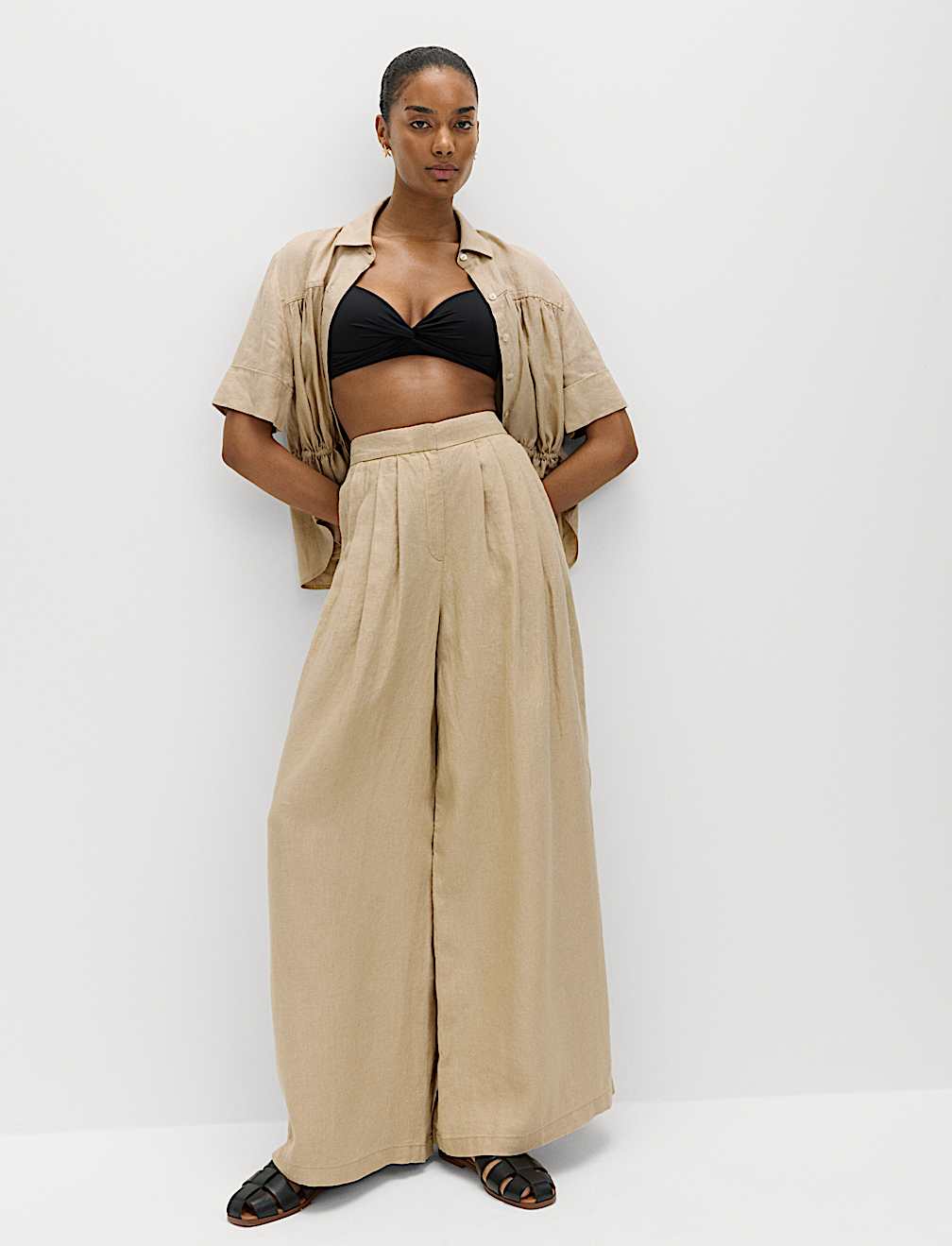 Pure Linen Wide Leg Trousers