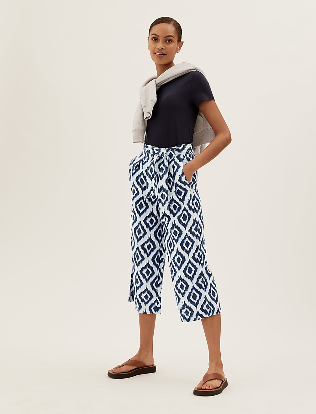 Pure Linen Crop Wide Leg Trousers
