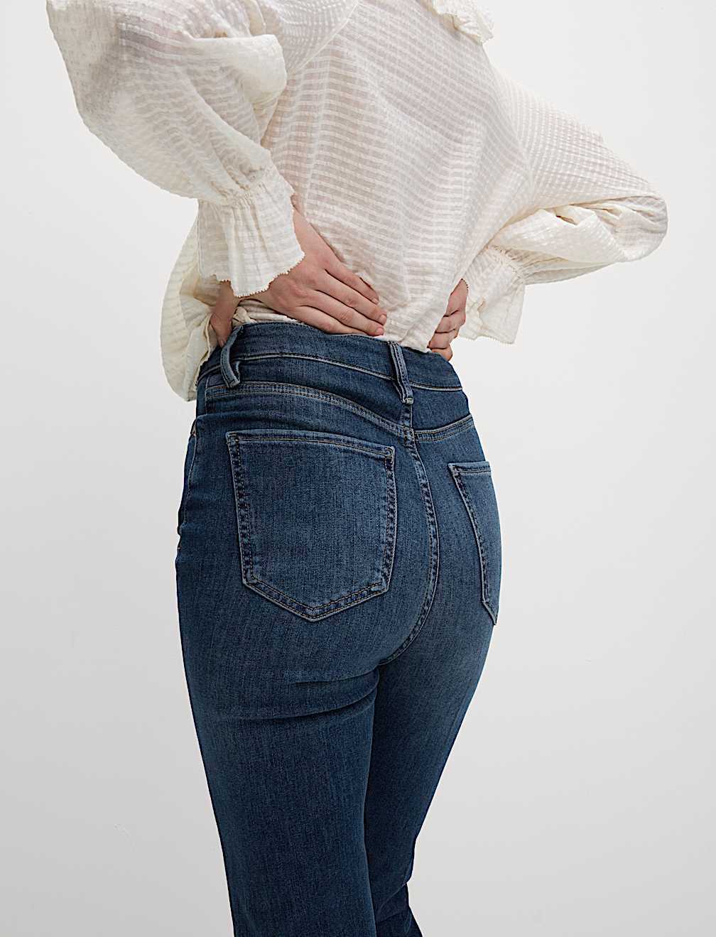 High Waisted Slim Flare Cropped Jeans