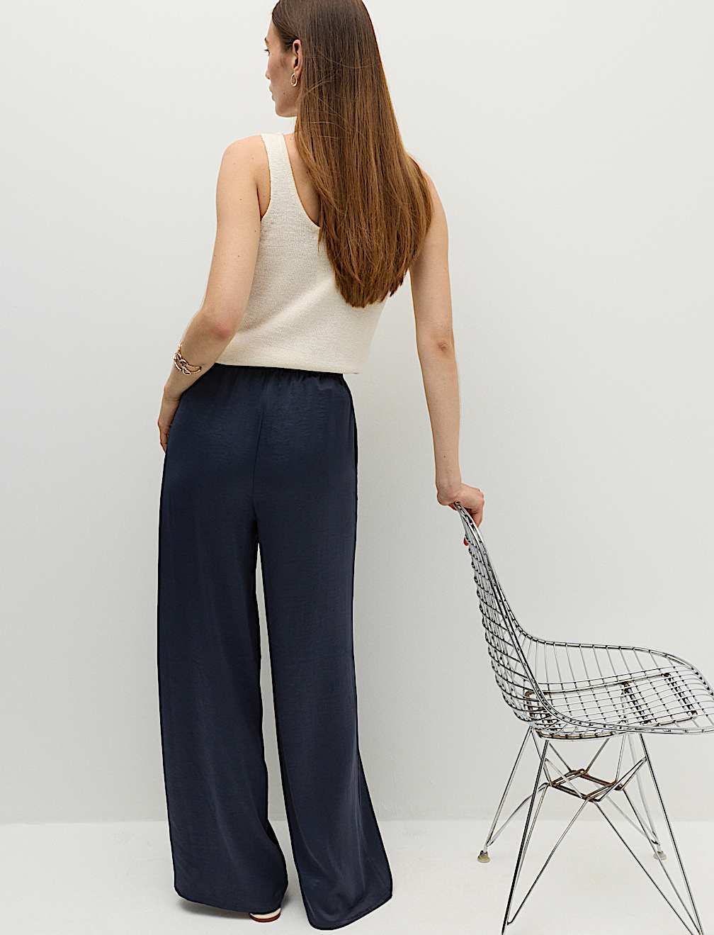 Satin Drawstring Wide Leg Trousers