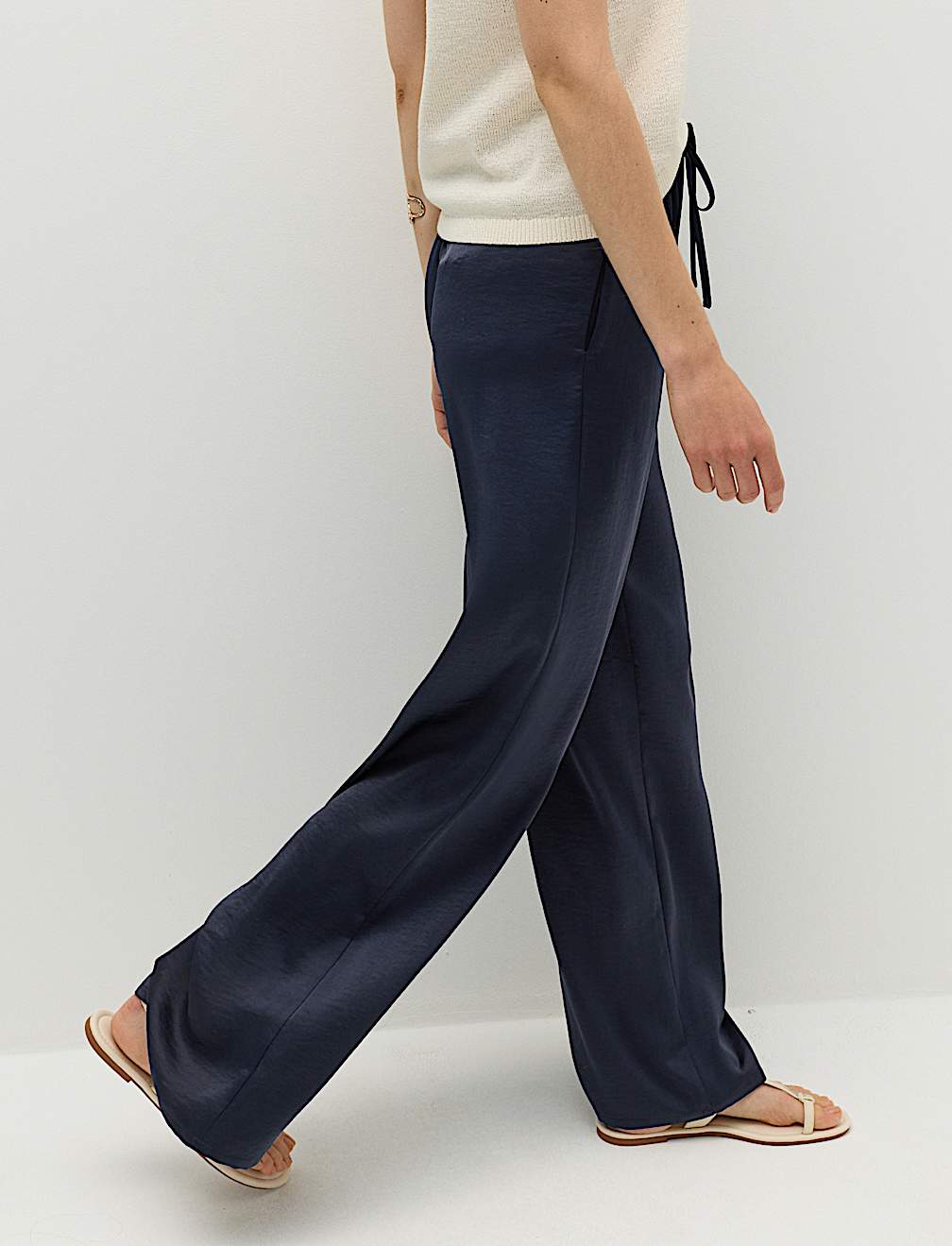 Satin Drawstring Wide Leg Trousers