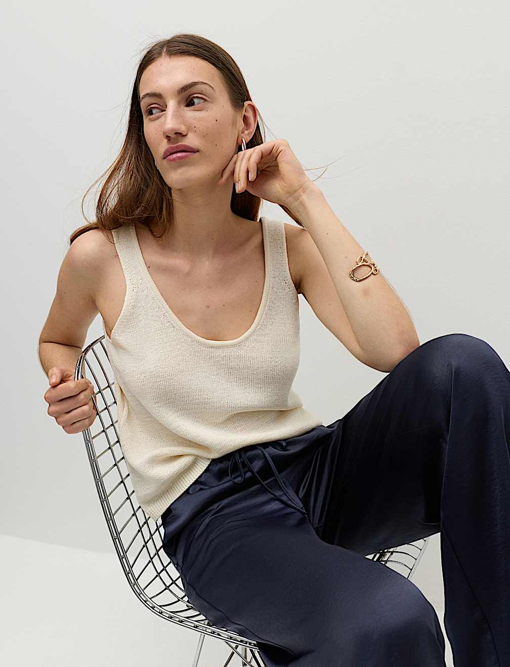 Satin Drawstring Wide Leg Trousers