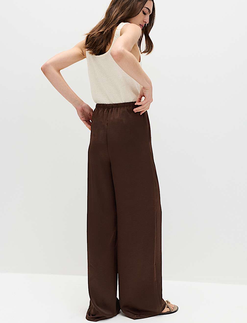Satin Drawstring Wide Leg Trousers