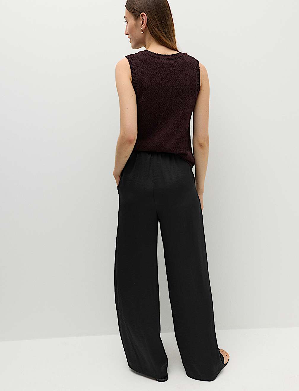 Satin Drawstring Wide Leg Trousers