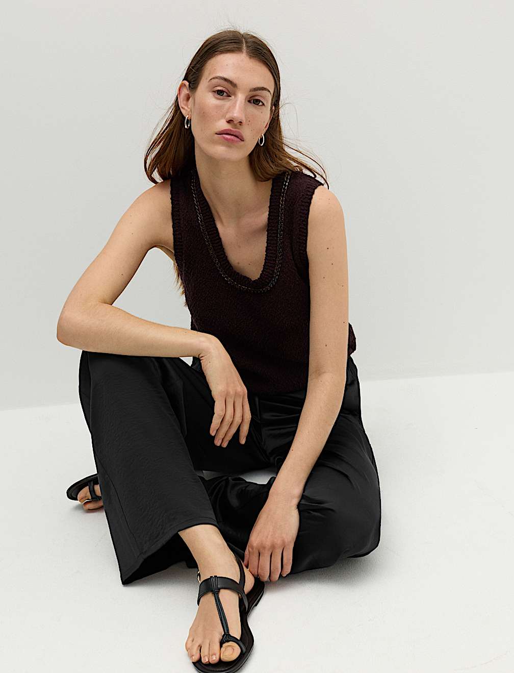 Satin Drawstring Wide Leg Trousers