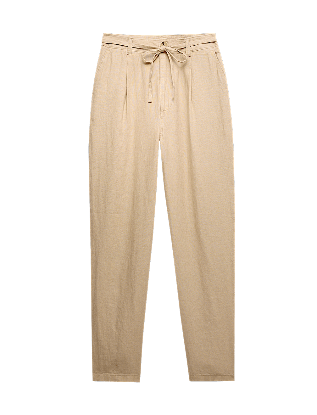 Pure Linen Pleat Front Belted Tapered Trousers