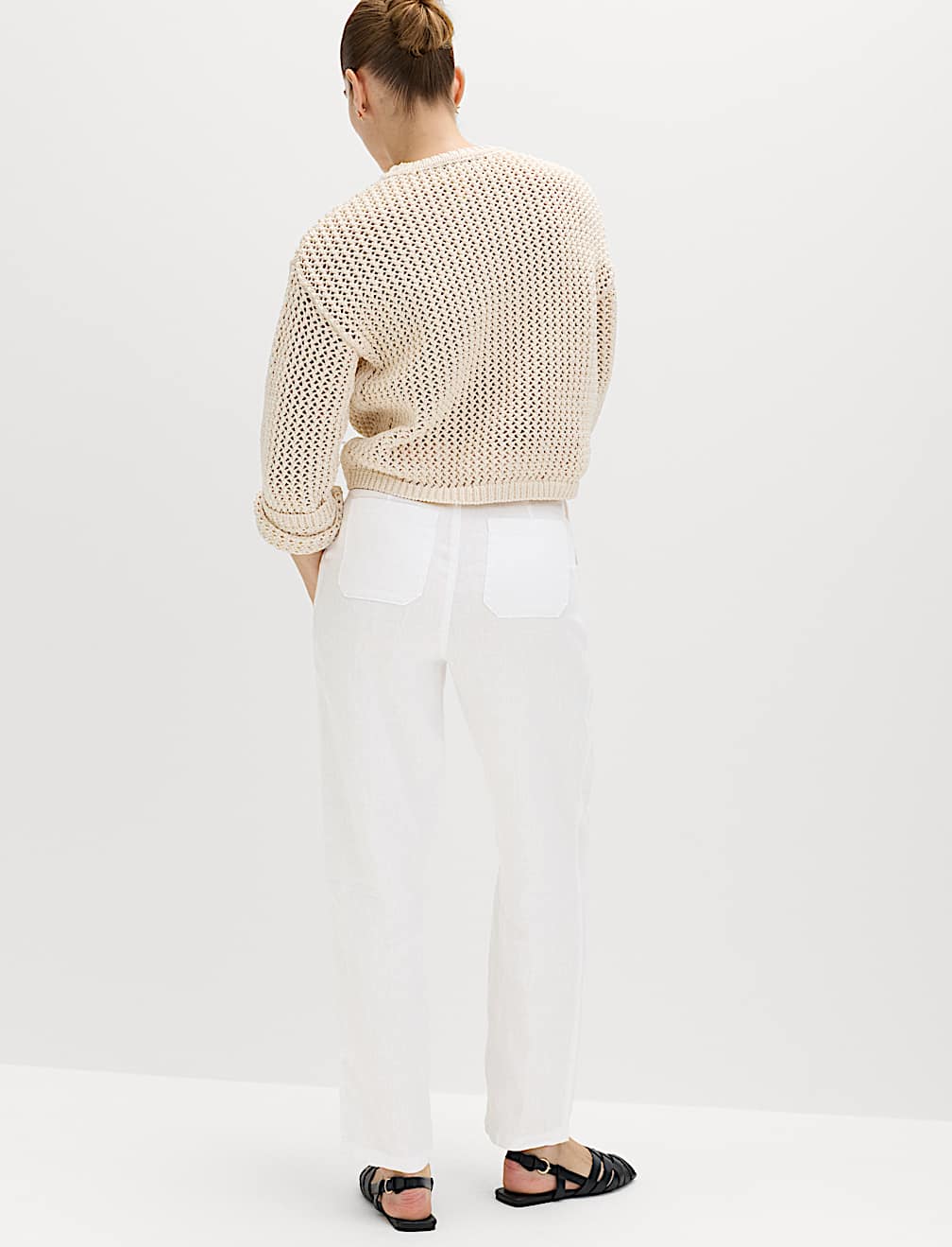 Pure Linen Pleat Front Belted Tapered Trousers