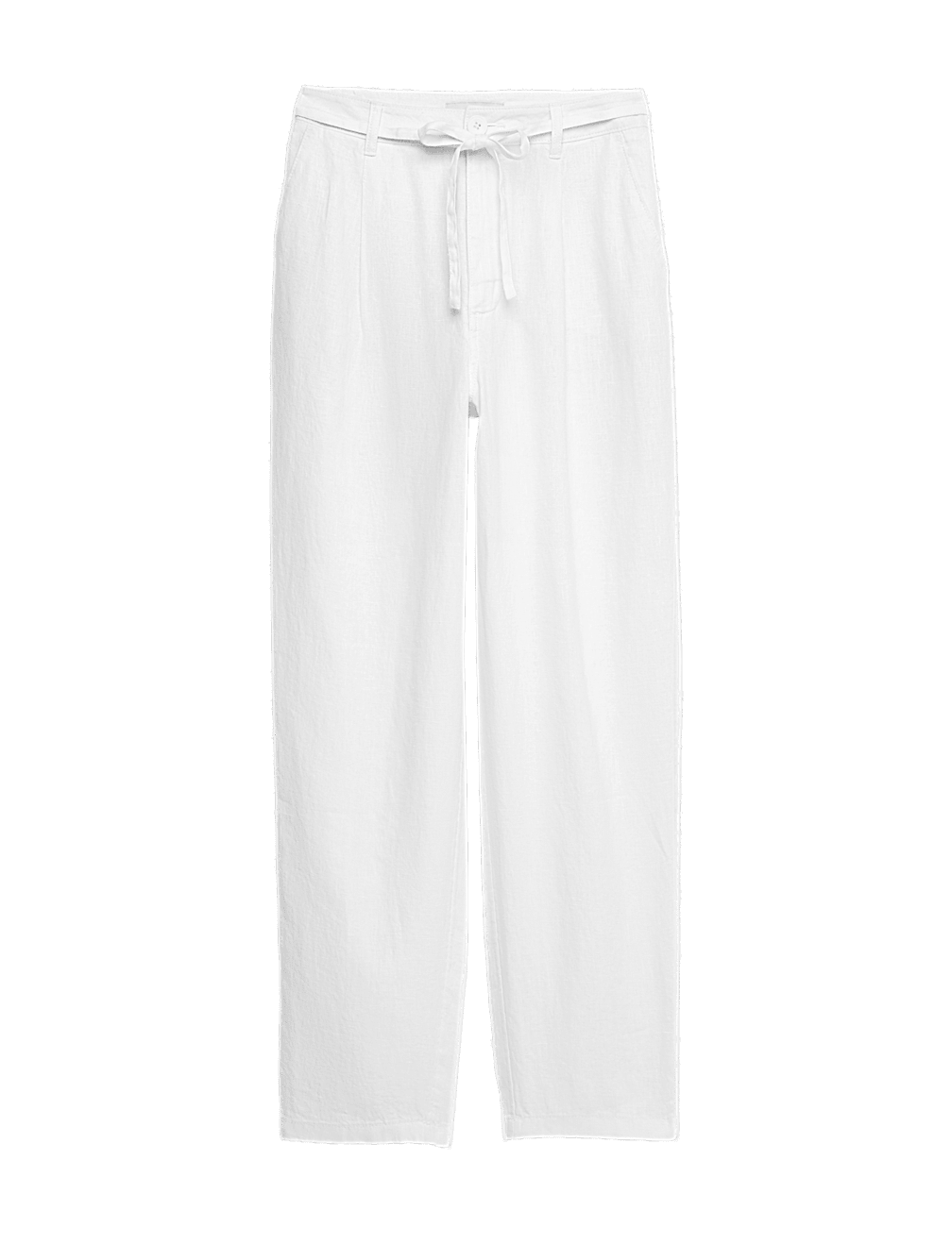 Pure Linen Pleat Front Belted Tapered Trousers