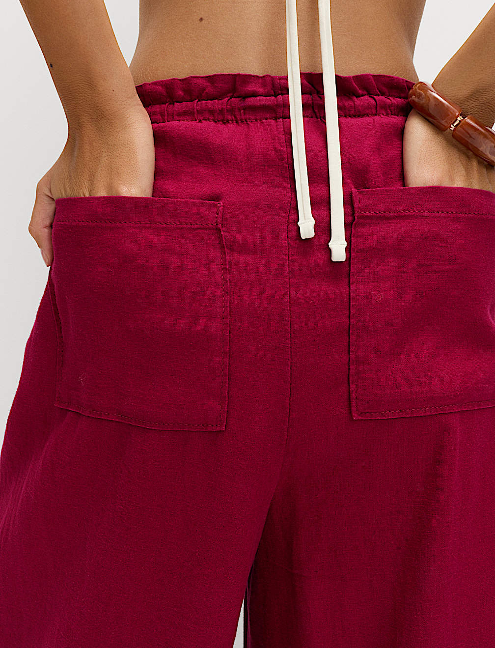 Linen Rich Drawstring Wide Leg Trousers