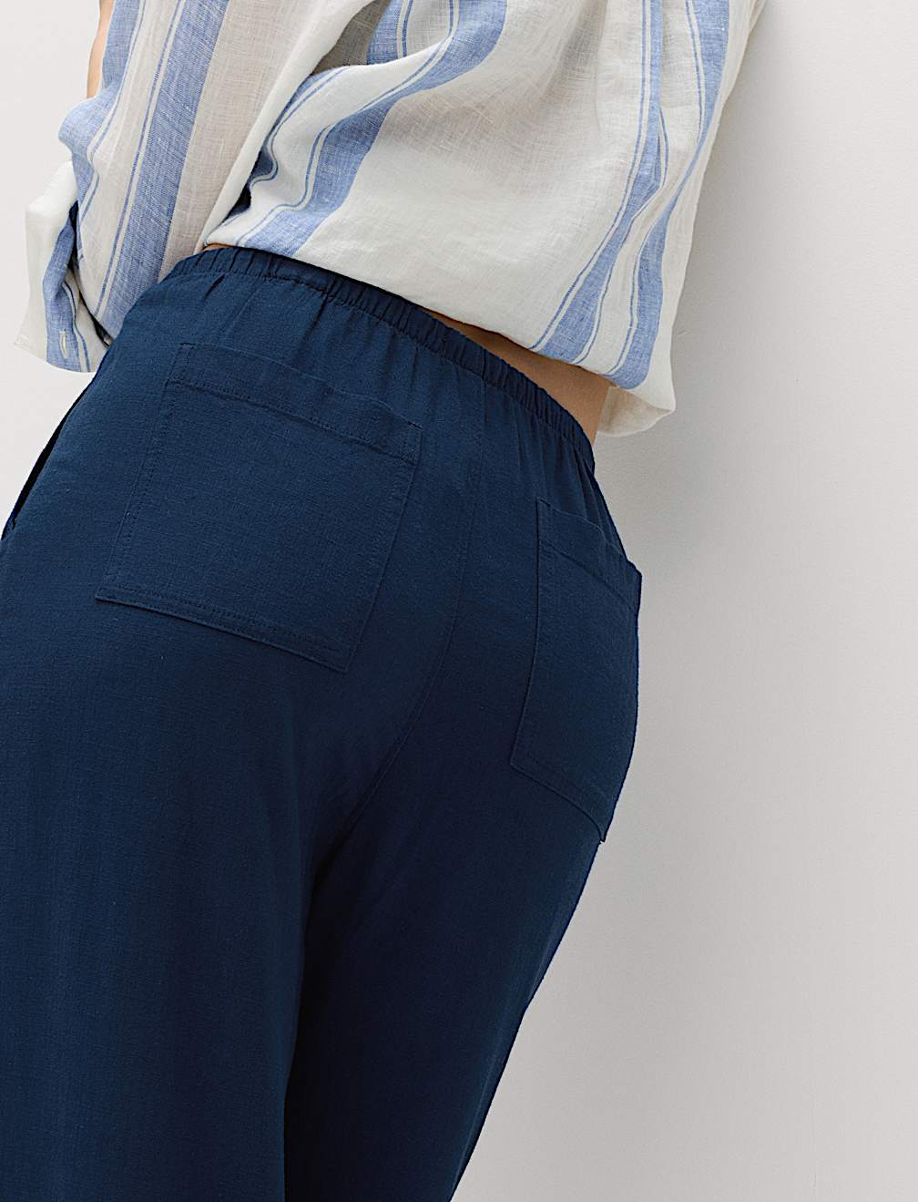 Linen Rich Drawstring Wide Leg Trousers