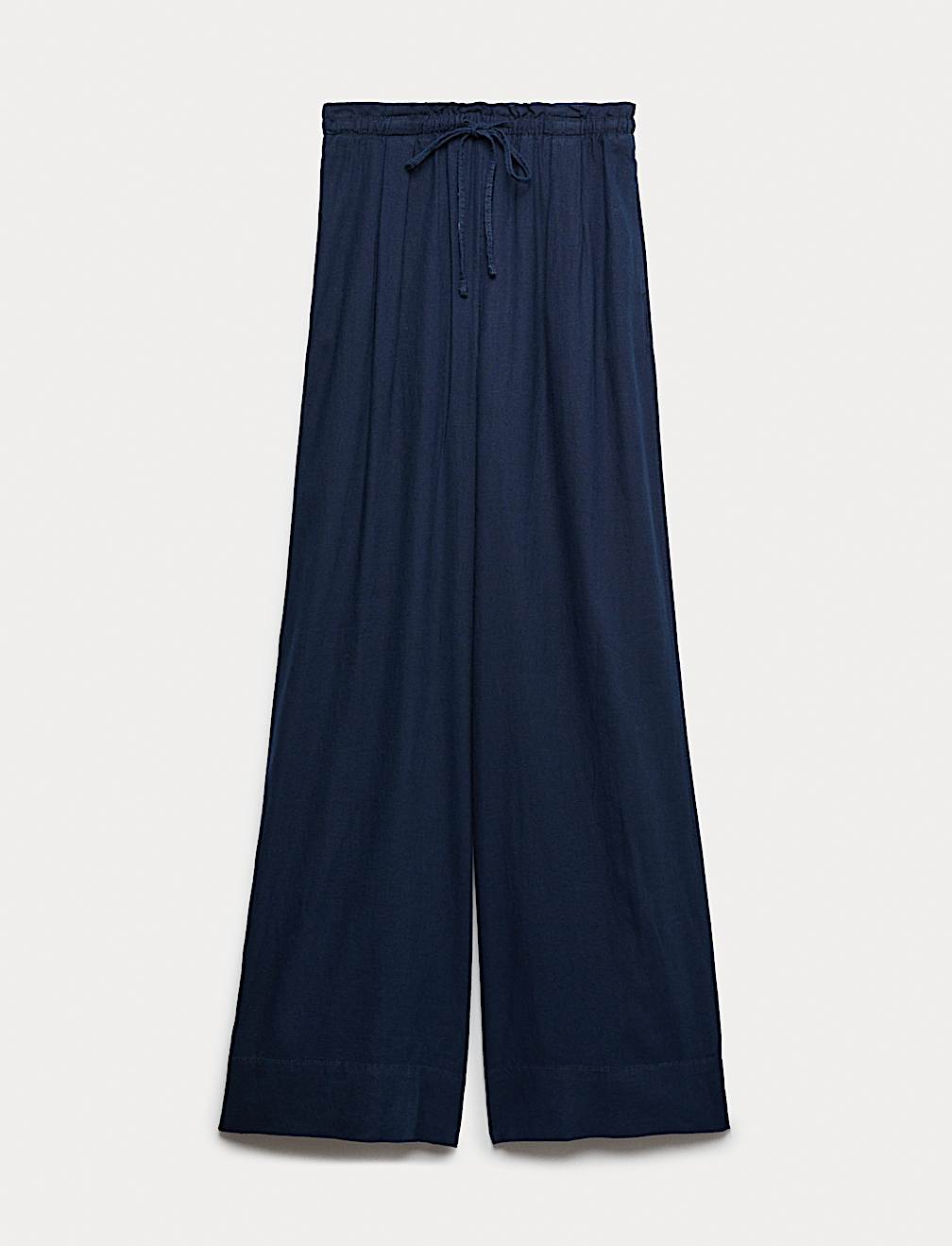 Linen Rich Drawstring Wide Leg Trousers