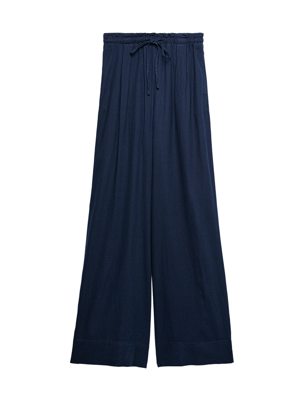 Linen Rich Drawstring Wide Leg Trousers