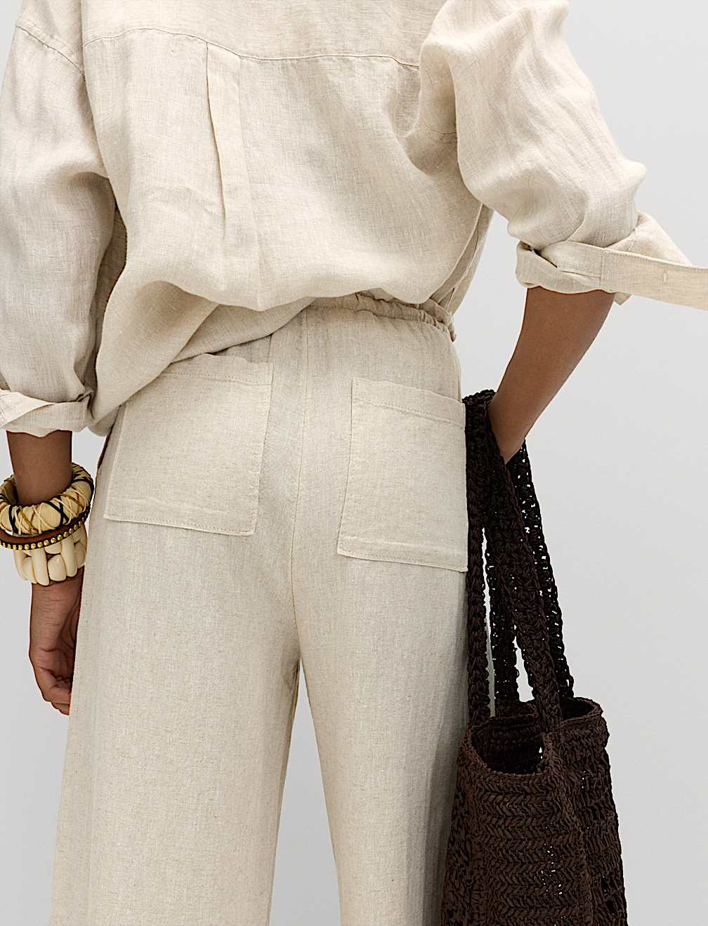 Linen Rich Drawstring Wide Leg Trousers