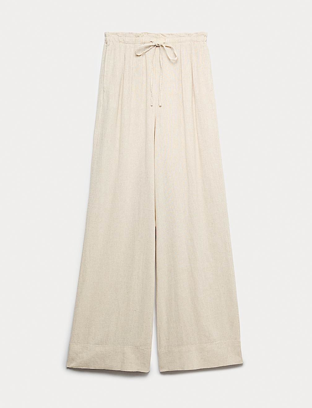 Linen Rich Drawstring Wide Leg Trousers