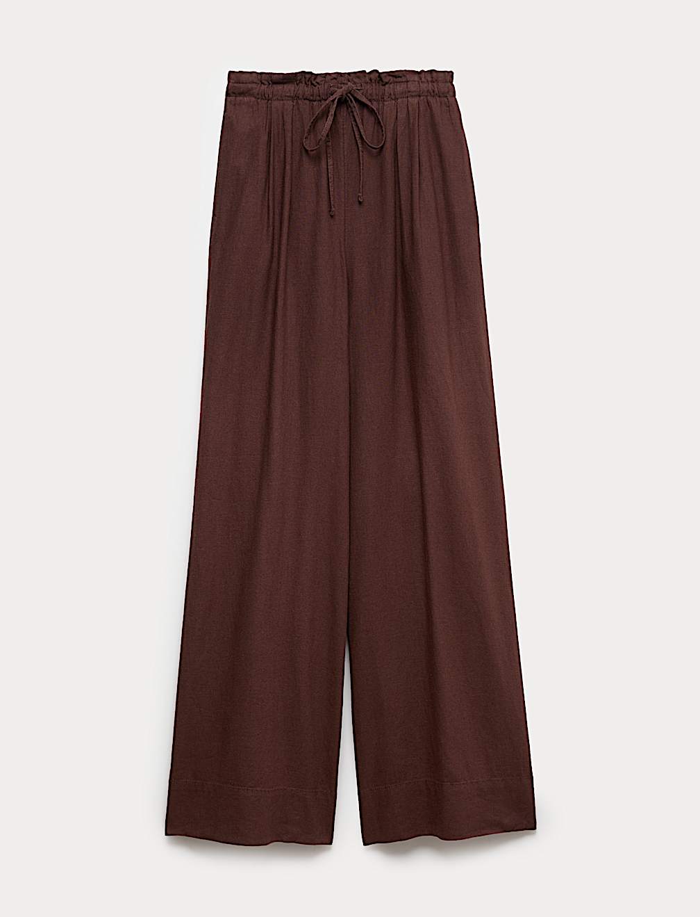 Linen Rich Drawstring Wide Leg Trousers