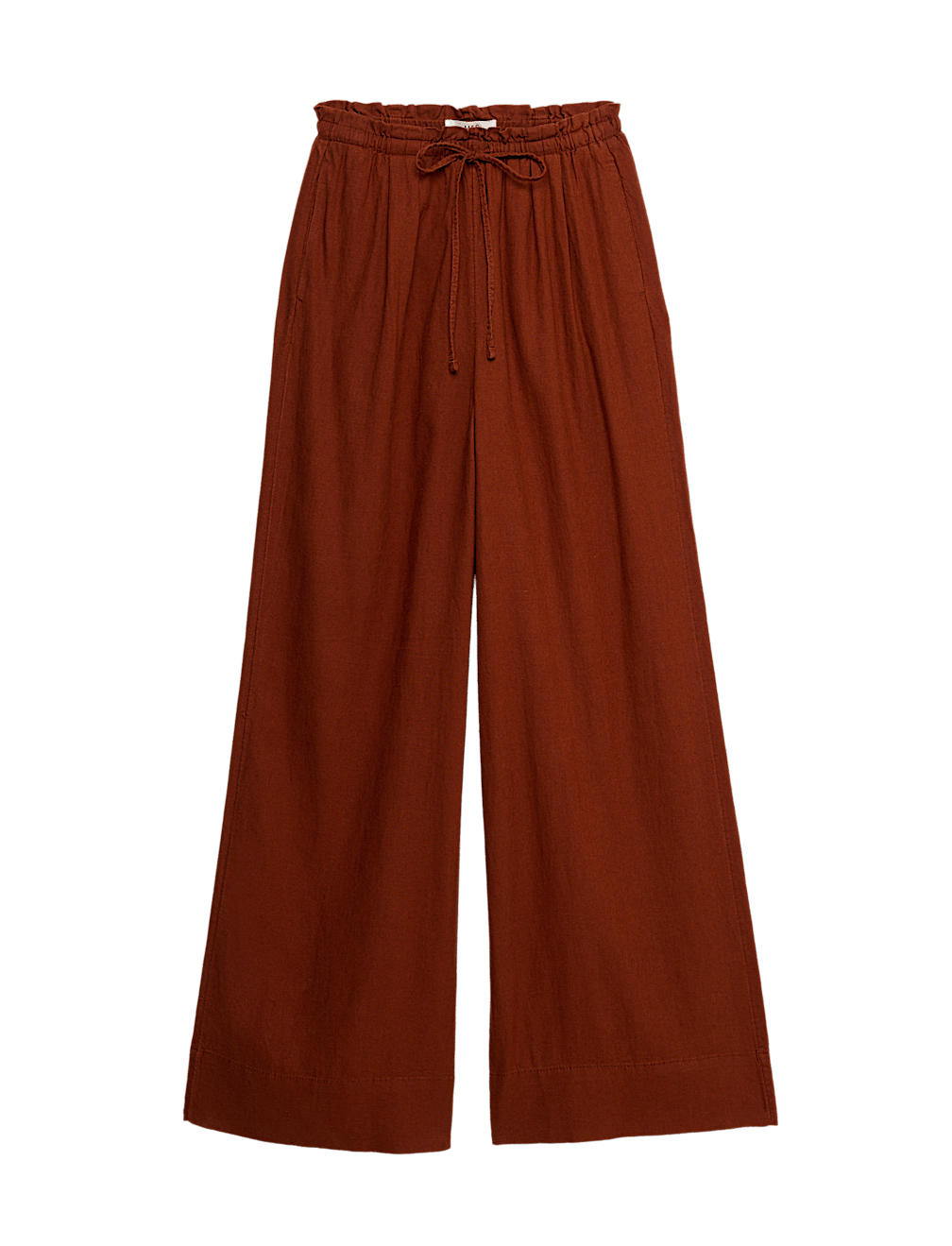 Linen Rich Drawstring Wide Leg Trousers