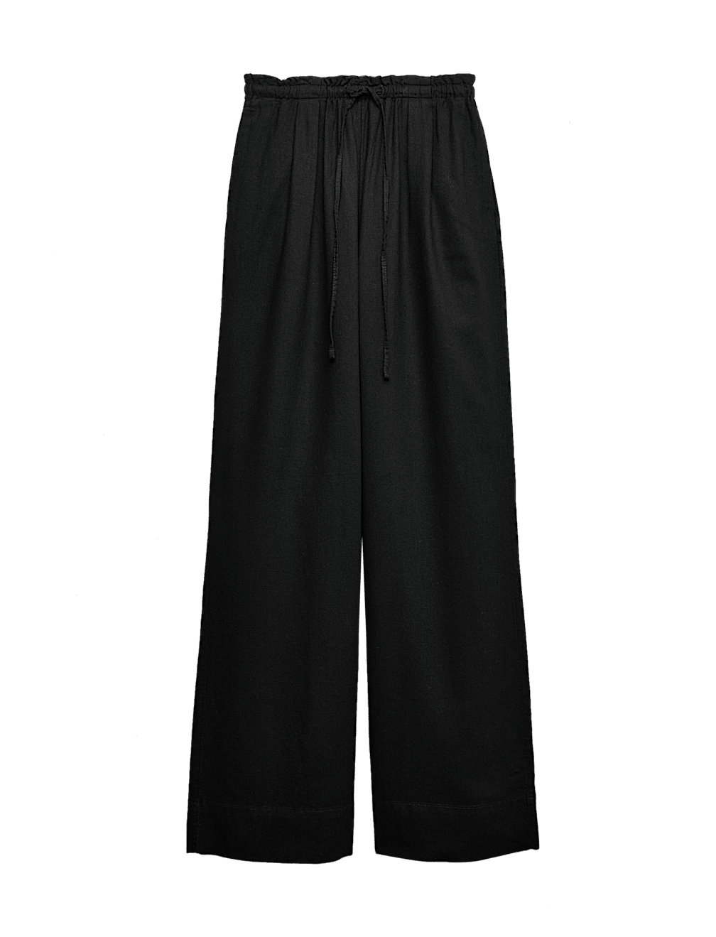 Linen Rich Drawstring Wide Leg Trousers