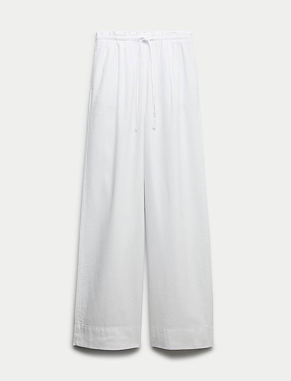 Linen Rich Drawstring Wide Leg Trousers