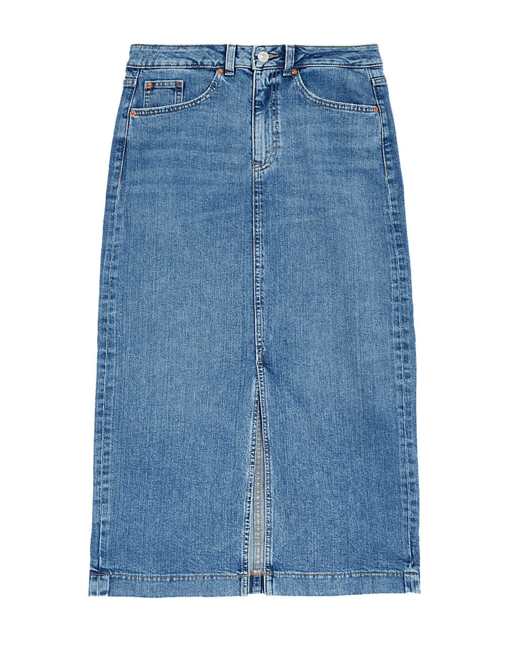 Denim Split Front Midi Skirt